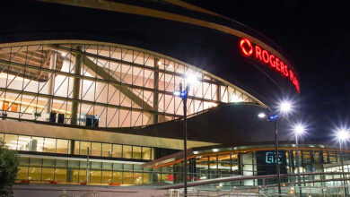 The MacEwan LRT station, serviced by the Metro Line, sits just north of Rogers Place.