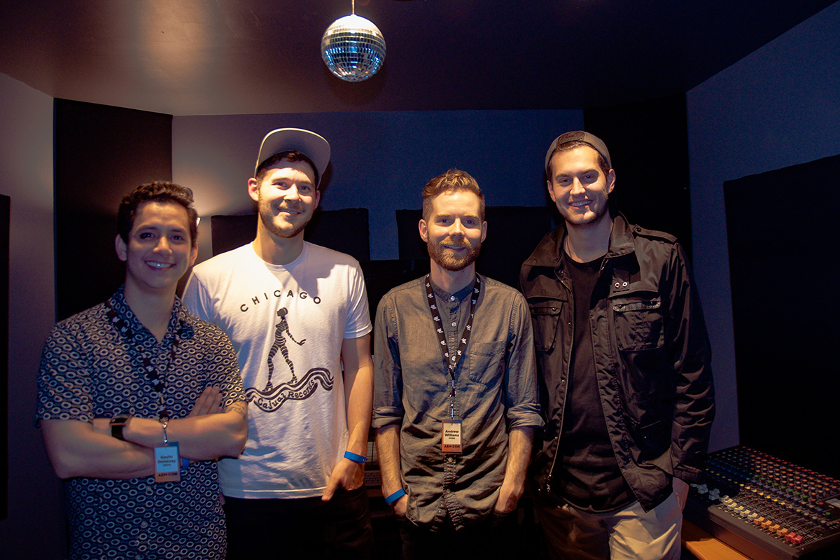 (Left to right): Gavin Delainey (Dailey), Trevor Oslo, Andrew Williams (NVS, Dunmore Park), and David Assaly (Luca), from Night Vision Music Academy. 