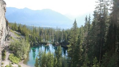 turquoise lake in Canadian Rockies in Canmore