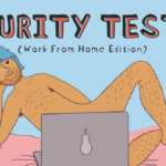The Purity Test banner: a naked man is tastefully covered up by a laptop.