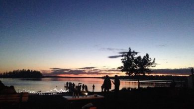 Summer sunset over the lake at Elk Island National Park