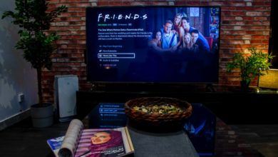 Someone is watching TV, and FRIENDS is broadcast on screen.