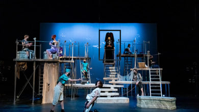 A scene from Mac Wellman's "Dracula" with most of the cast visible.