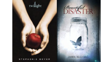 Twilight and Beautiful Disaster novel covers.