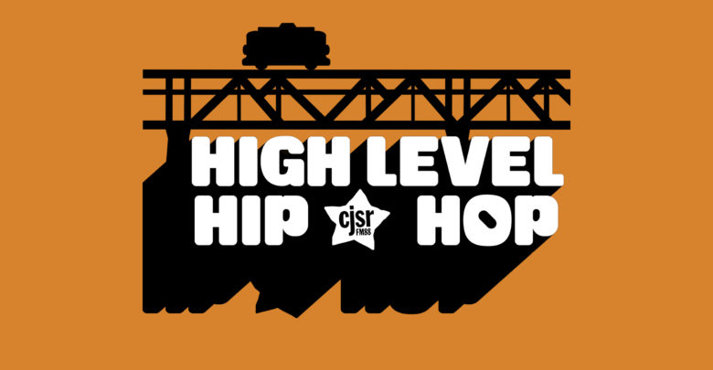 The High Level Hip Hop podcast logo on a wide orange background.