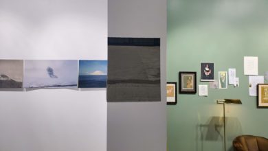 A scene from At a Time: Tender and Tense as the exhibits overlap each other.