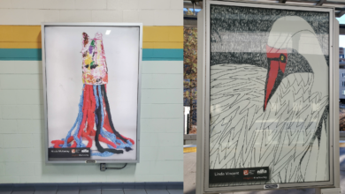 Two of the pieces displayed on the LRT. One is a swan and the other is displayed at university station