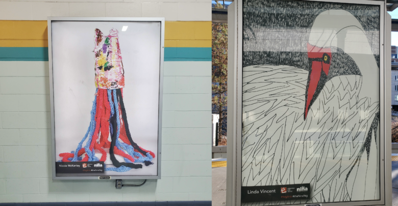 Two of the pieces displayed on the LRT. One is a swan and the other is displayed at university station