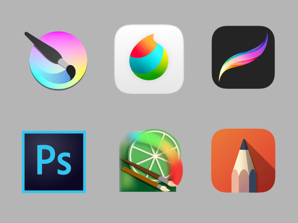 A photo of different digital drawing software apps.