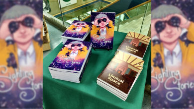 Sighting Stories and Liminal Space at a table at the U of A bookstore.