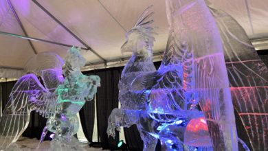 Two ice sculptures in the Ice on Whyte exhibit.