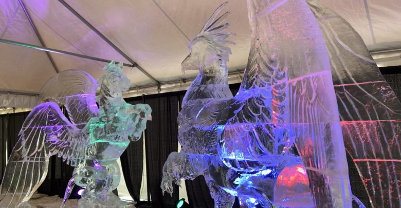 Two ice sculptures in the Ice on Whyte exhibit.