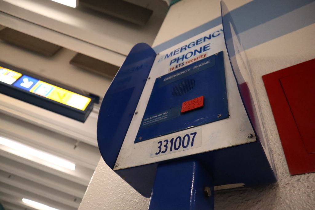 A photo from below of the transit emergency phone