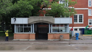 Transit shelter on a rainy day