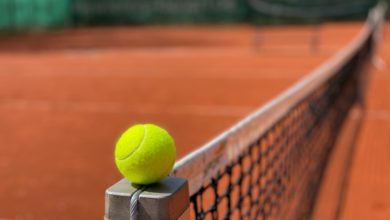 Photo by: matthias david, a stock image of a tennis court and a tennis ball