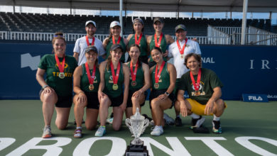Pandas tennis team pose together with national championship gold medals and trophy, Photo by: Gyles Dias