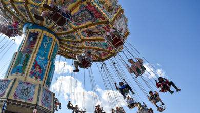 swings colorful people fun rides