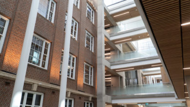 the interior of the university commons building, photo by Martin Bendico