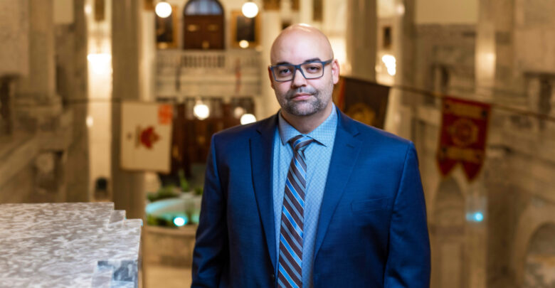 Dr. Jared Wesley, Associate Professor, Associate Chair (Graduate), in the Faculty of Arts - Political Science Department, at the Alberta legislature on March 25, 2022.