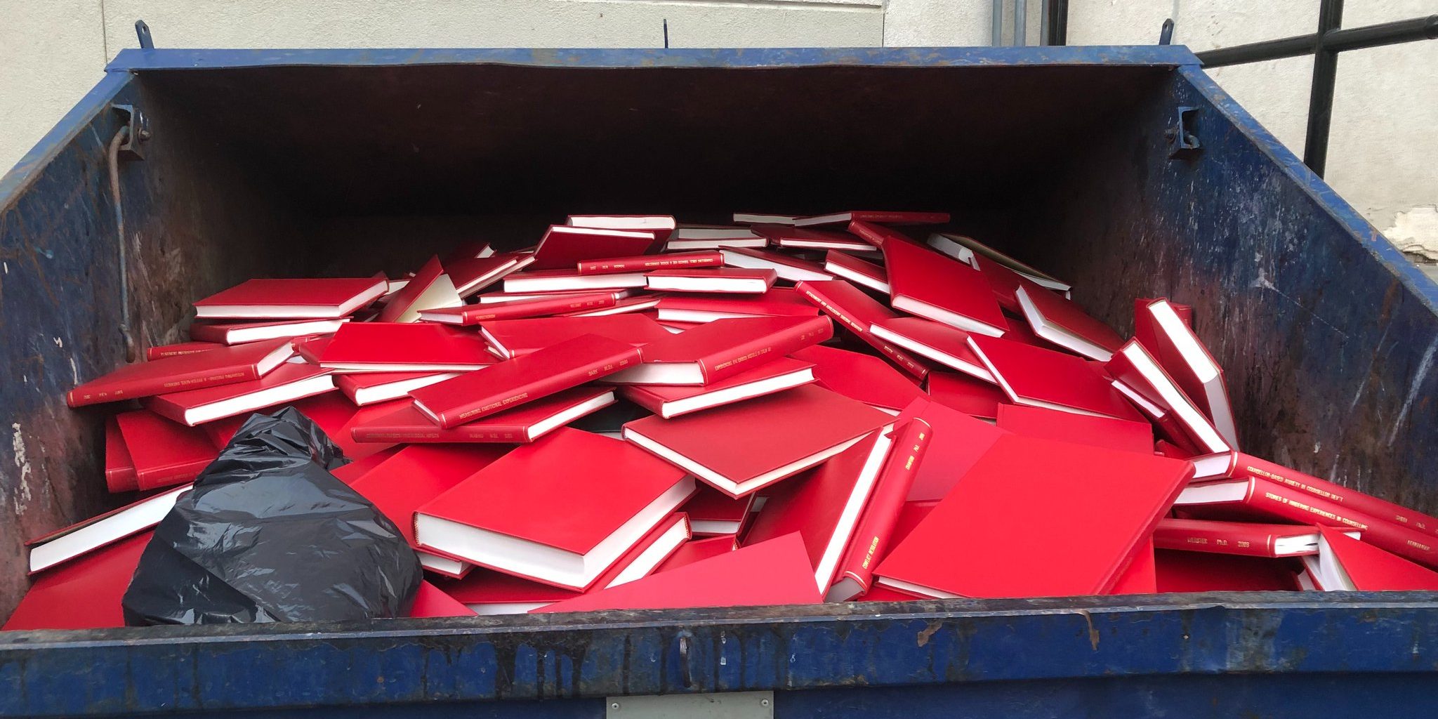 thrown out dissertations in dumpster