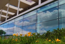 U of A Students' Union Building SUB summer flowers outside