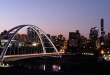 edmonton night city downtown walterdale bridge
